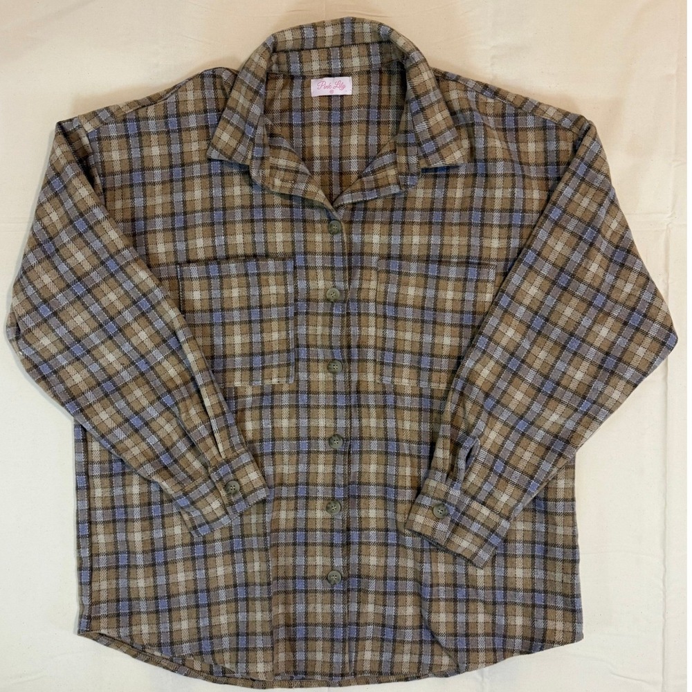 Pink Lily Plaid Button Down Shirt XS